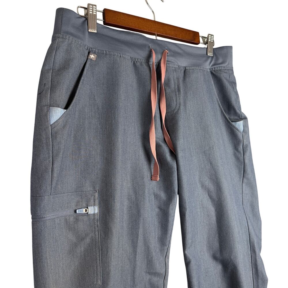 Figs Women's Wide Leg Scrub Pants in Slate Gray with Pink Drawstring